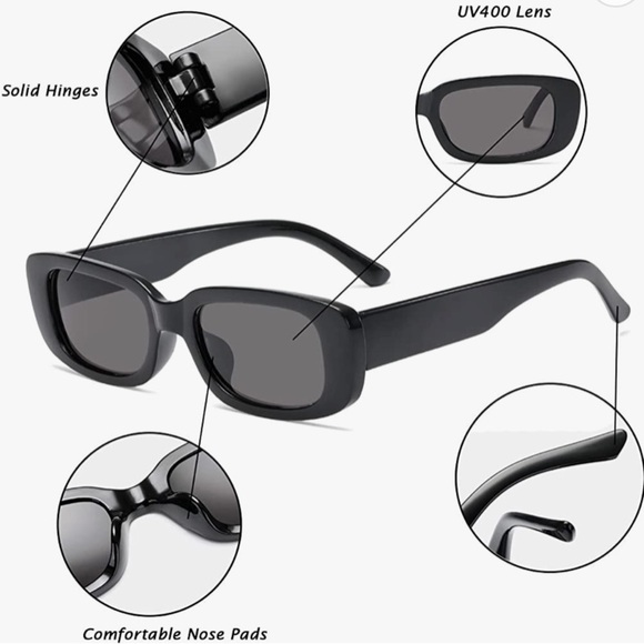 Rectangular Black Retro trendy Women’s Sunglasses new 100% UV400 protection - Picture 6 of 14